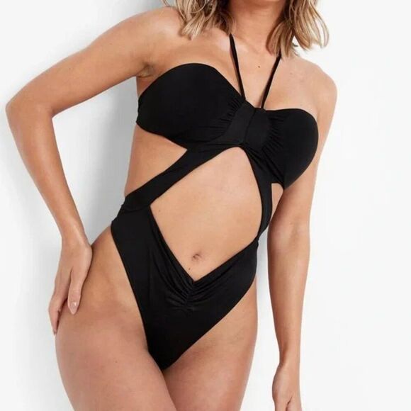 ReeBees Monokini One Piece Medium Black Halter NWOT - Picture 3 of 9